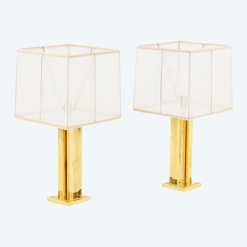 Coppia di lampade geometriche in ottone dorato, anni '70 - LS4058/4059/1151