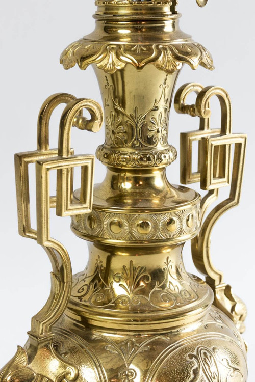 Coppia di lampade arabeggianti in ottone e bronzo dorato, XIX secolo - LS3202891