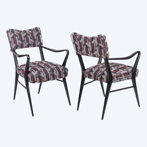 Coppia di poltrone in legno laccato nero, anni '70 - LS38871101