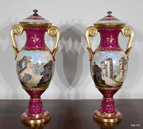 Pair of Paris Porcelain Vases - Early 20th Century