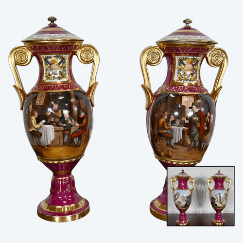 Pair of Paris Porcelain Vases - Early 20th Century