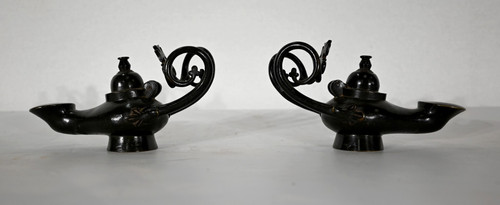 Paire de Lampes à huile en Bronze – 1900