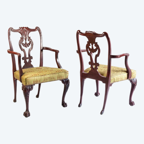 Pair Of Chippendale Style Red Lacquered Wood Armchairs, Circa 1880 - LS3049B1251