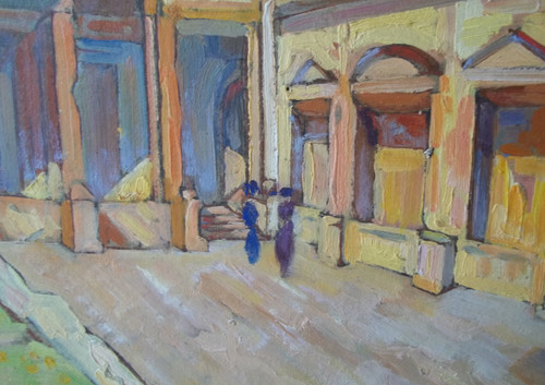 Albert LESBROS (1873-1940) zugeschrieben. Belebter römischer Tempel.