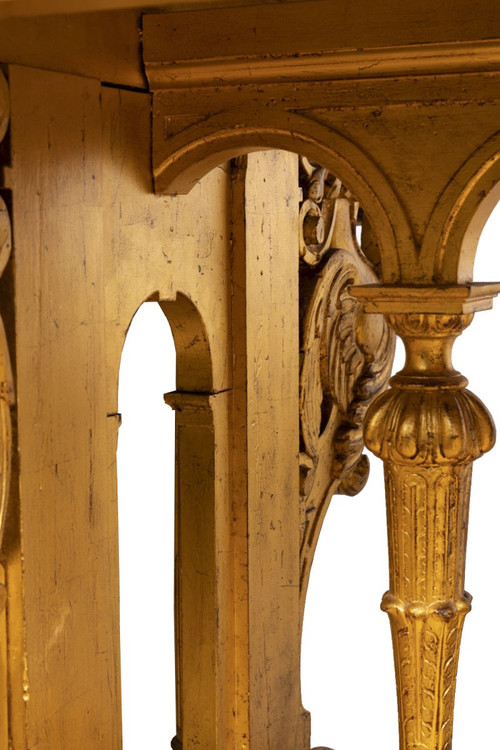 Table De Style Renaissance En Bois Doré Et Marbre, XIXème Siècle - LS26383501