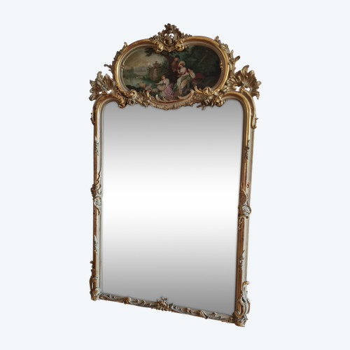 Trumeau mirror in patinated gilded wood