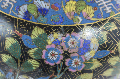 Coppia di lampade in smalto cloisonné nero e bronzo dorato, circa 1880 - LS37131001