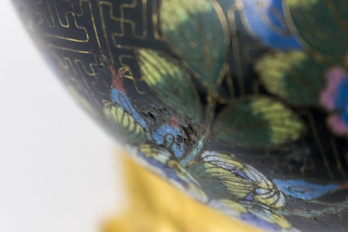 Coppia di lampade in smalto cloisonné nero e bronzo dorato, circa 1880 - LS37131001