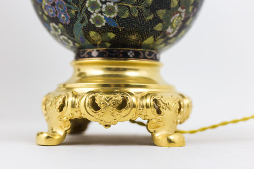 Coppia di lampade in smalto cloisonné nero e bronzo dorato, circa 1880 - LS37131001