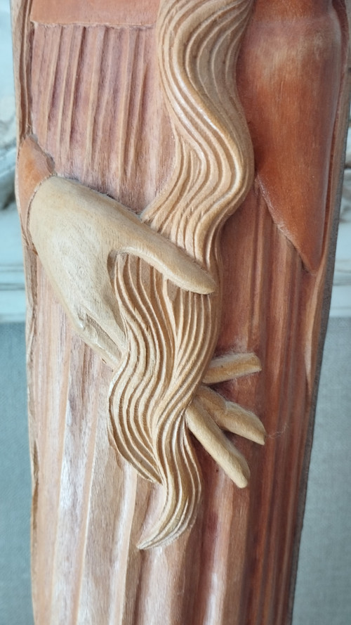 Stylized Madonna in polychrome wood by Ray Boterf-circa 1970