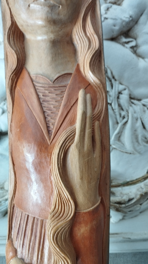 Stylized Madonna in polychrome wood by Ray Boterf-circa 1970