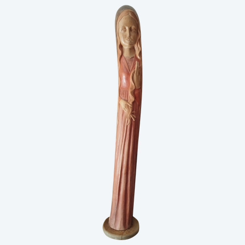 Stylized Madonna in polychrome wood by Ray Boterf-circa 1970