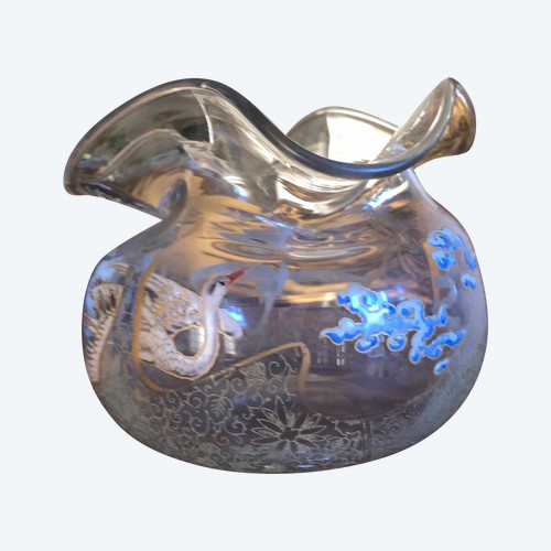 Small handkerchief vase in Japanese enamelled glass in the style of Legras-Montjoye