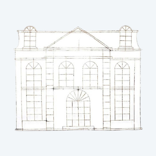 Formschnitt aus Eisen, der die Fassade eines Hauses darstellt, um 1970 – LS3738201