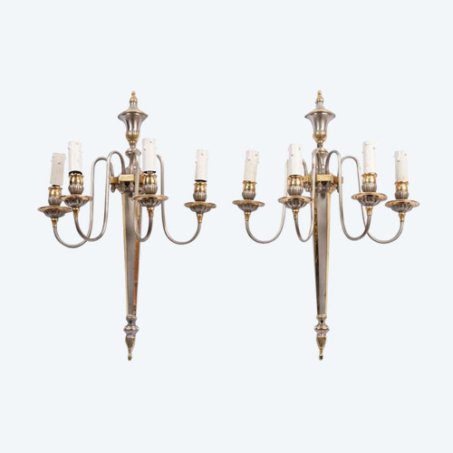 Maison Jansen, Paire D'appliques Style Directoire En Laiton, Vers 1970 - LS1742321