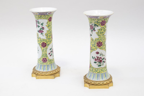 Coppia di vasi in porcellana di corno della famiglia Pink, fine XIX secolo - LS3567381