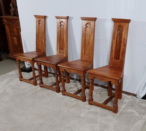Suite of 4 Chairs in Solid Mahogany, Cathedral taste - XXth