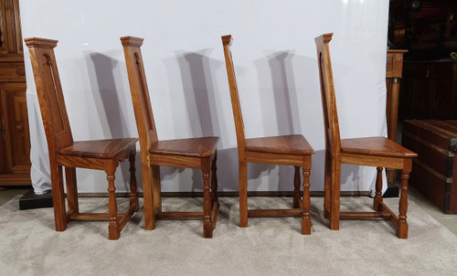 Suite of 4 Chairs in Solid Mahogany, Cathedral taste - XXth