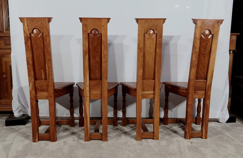Suite of 4 Chairs in Solid Mahogany, Cathedral taste - XXth