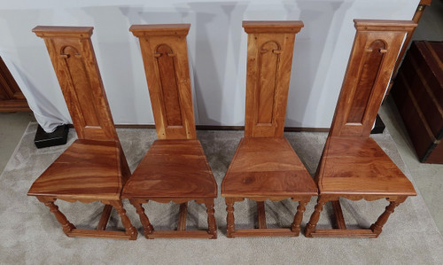 Suite of 4 Chairs in Solid Mahogany, Cathedral taste - XXth