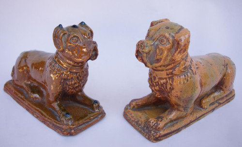 Paire De Chiens Boxers En Grès émaillé, Circa 1900 - LS2560351