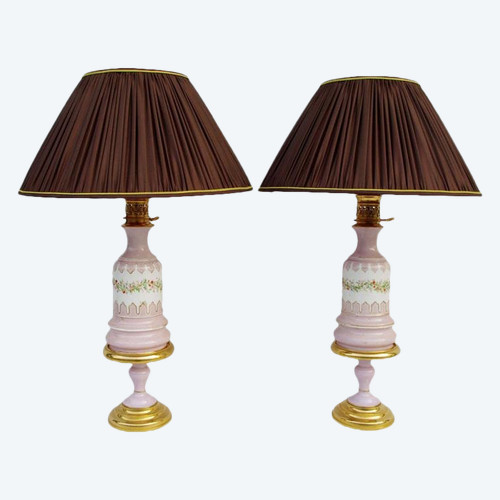 Pair Of Paris Porcelain Lilac Lamps, Circa 1880 - LS2200831