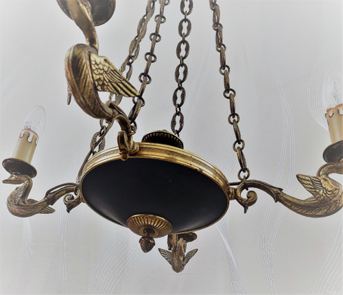 Empire style chandelier with 4 gooseneck lights diam 54 high 66 cm