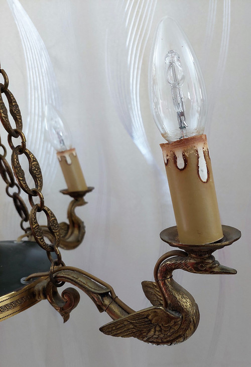 Empire style chandelier with 4 gooseneck lights diam 54 high 66 cm