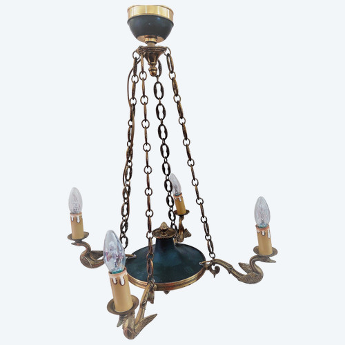 Empire style chandelier with 4 gooseneck lights diam 54 high 66 cm