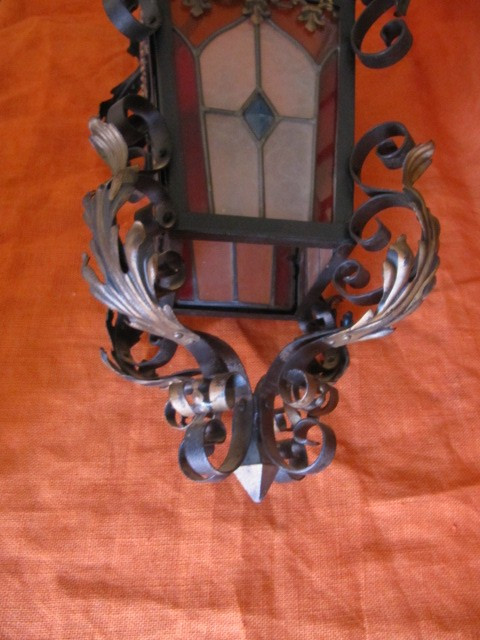 Chandelier with stained glass and wrought iron consists of four XIXth sides