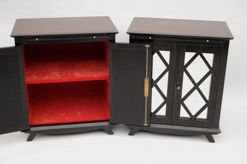 Pair Of Sideboards In Black Lacquer Decorated With Braces, Circa 1950 - LS27931601