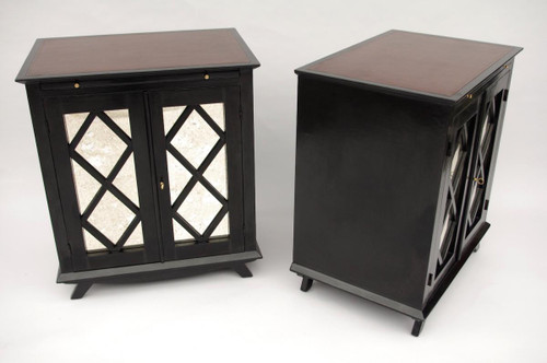 Pair Of Sideboards In Black Lacquer Decorated With Braces, Circa 1950 - LS27931601