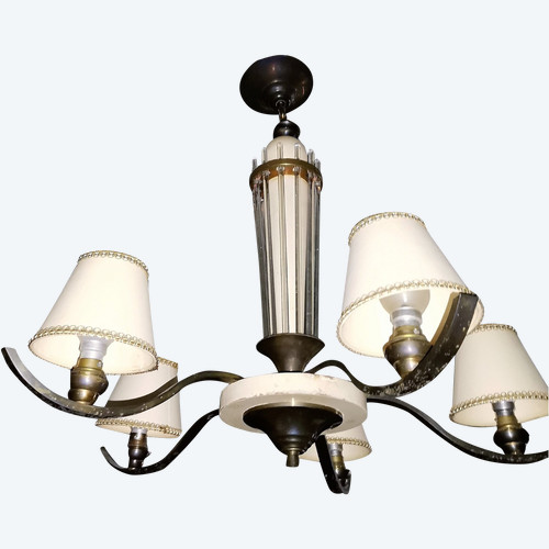 Chandelier Pepito 5 lights wood and high chrome