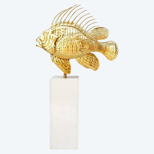 Lampe Poisson Rascasse En Laiton Doré, Circa 1950 - OP220
