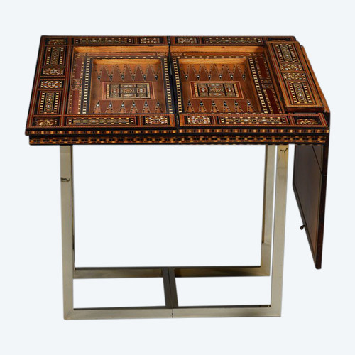 Trictrac Table With Marquetry Decor And Inlays, Syria, 19th Century