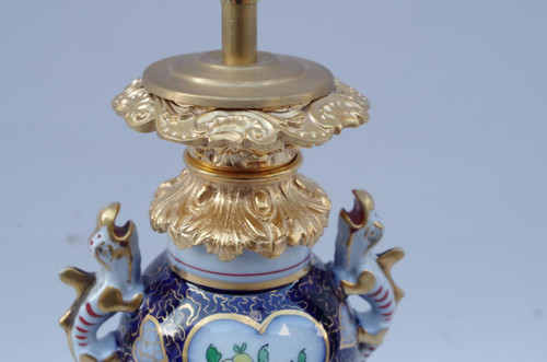 Pair of Valentine porcelain lamps with lizard sockets, circa 1880 - LS3458961