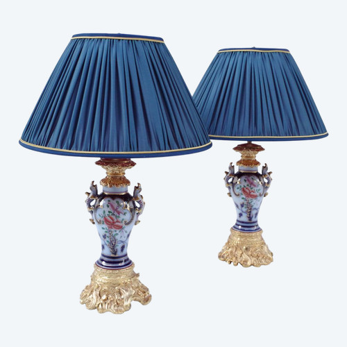 Pair of Valentine porcelain lamps with lizard sockets, circa 1880 - LS3458961