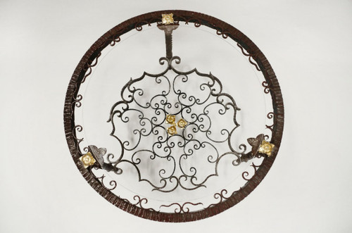 Circular Coffee Table In Wrought Iron And Gold Highlights, 1950s - LS2413461