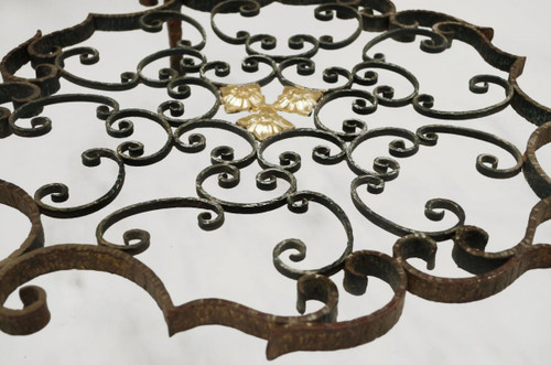 Circular Coffee Table In Wrought Iron And Gold Highlights, 1950s - LS2413461