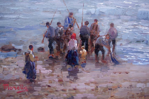 Federico Morello, « Pescatori », Huile sur panneau, XXe siècle - LS2781701