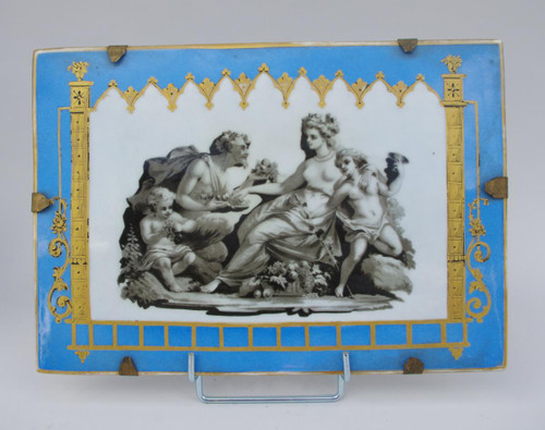 Paire de plaques en porcelaine bleu céleste à décor antique, début du XIXème siècle - LS2787601