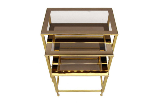Nesting tables in gilded metal and smoked glass top, 20th century - OP171301
