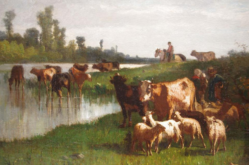 Antonio Cortes, Scène pastorale, huile sur toile, XIXème siècle - LS20311151