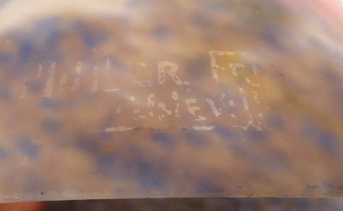 Kugellampe Muller Frères Obus Paste De Verre Schmiedeeisen Gehämmert Art Déco XX.