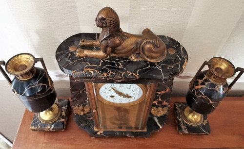 Set da camino in marmo e bronzo in stile impero