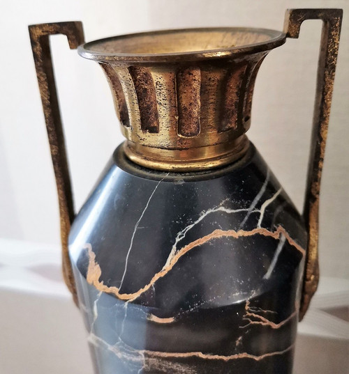 Set da camino in marmo e bronzo in stile impero