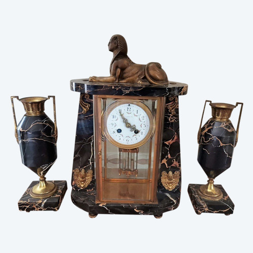 Set da camino in marmo e bronzo in stile impero