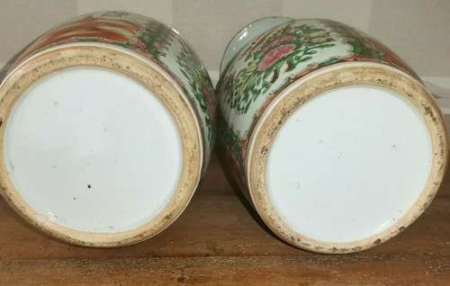 Pair of 19th century Chinese canton porcelain vases 34.5 cm high