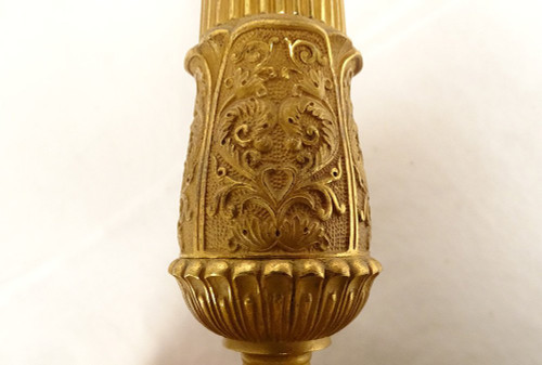 Paire Bougeoirs Flambeaux Bronze Doré Papillons Fleur Fruit Ier Empire XIXè