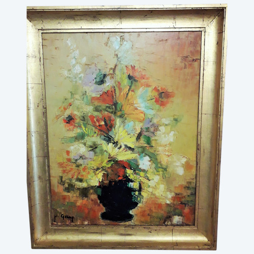 Oil painting on canvas bouquet of flowers signed Gracy 20th
